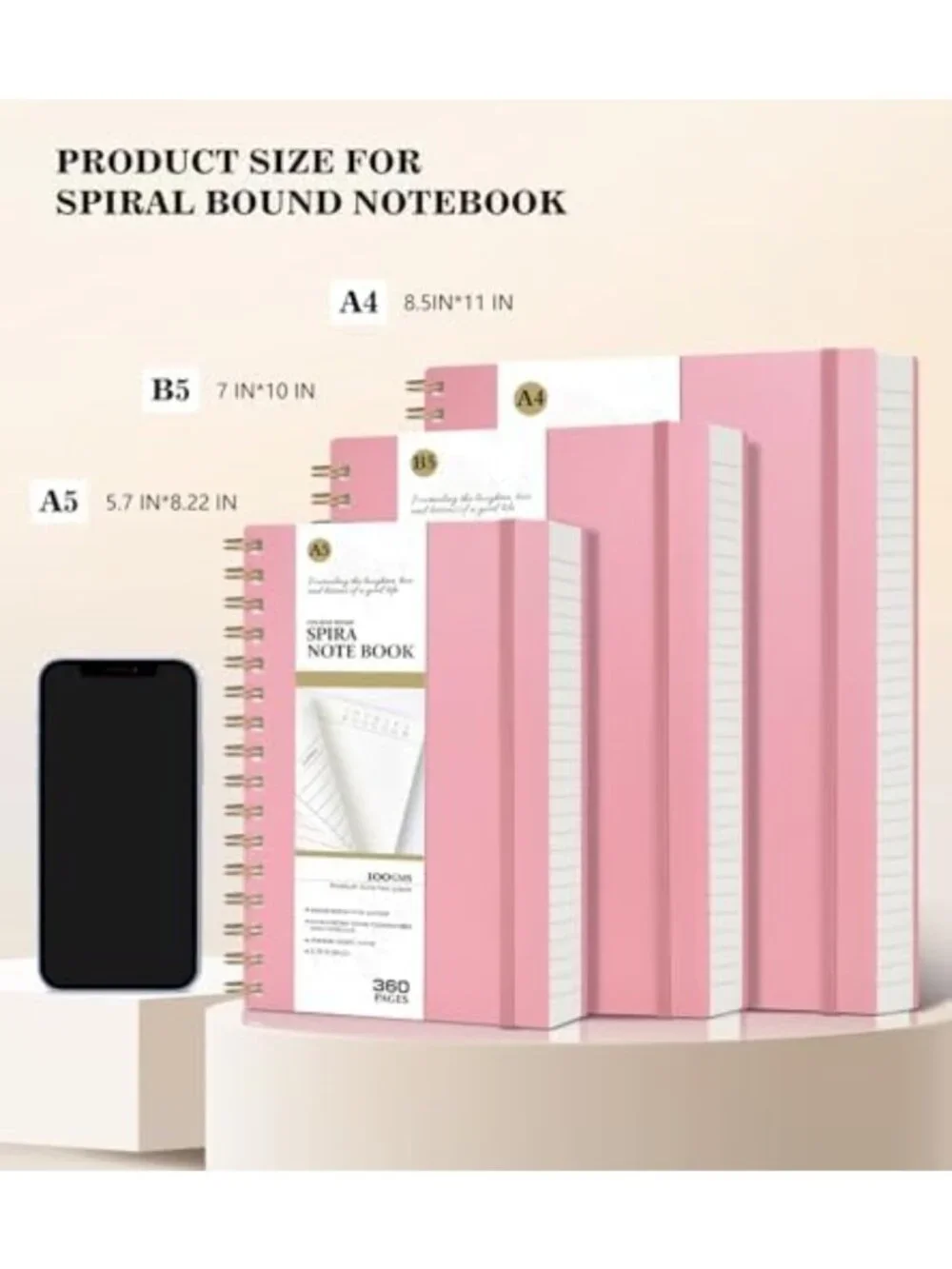 Large Pink Spiral Notebook Journal - 360 Pages, College Ruled, Thick Paper for